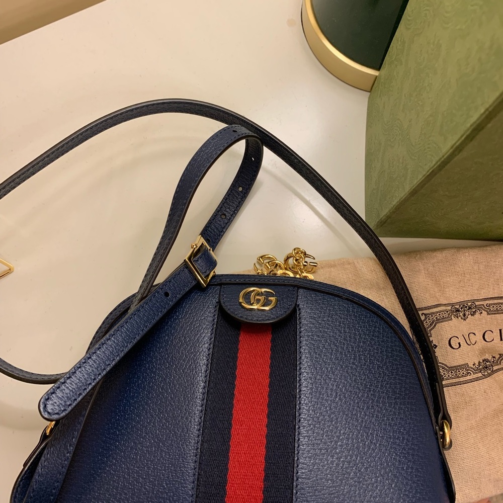SOLDGucci Navy Blue Leather Ophidia Small Shoulder Crossbody Web Bag - Picture 11 of 12